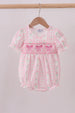 Pink floral bow smocked bubble