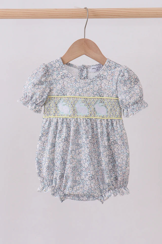 Floral bunny smocked bubble