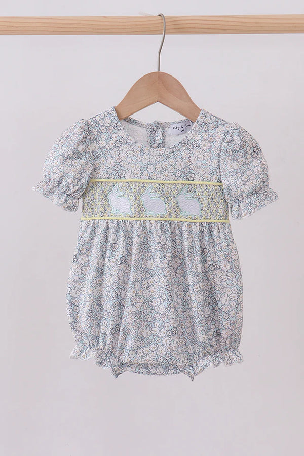 Floral bunny smocked bubble