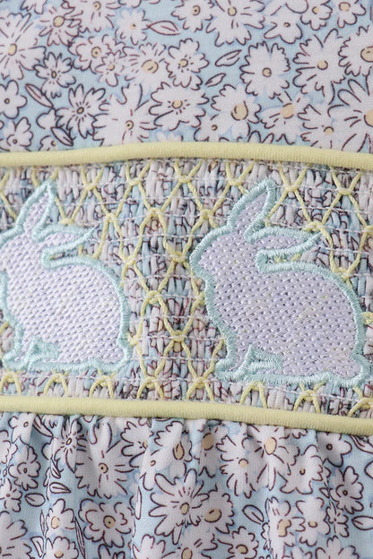 Floral bunny smocked bubble