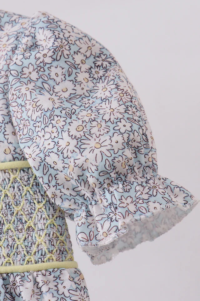 Floral bunny smocked bubble