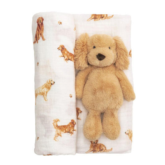 Retriever Swaddle & Rattle Set