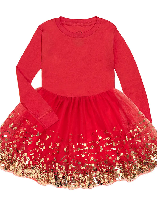 Red Sequin Dress - Long Sleeve Tutu Dress - Dress Up