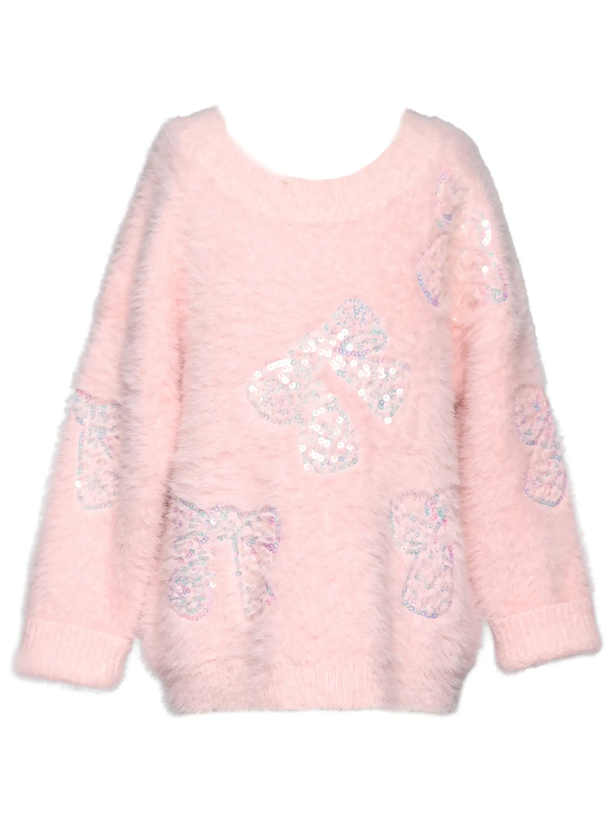 Sequin Bow Fuzzy Sweater - Pink