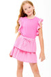 Embroidered Eyelet Tiered Ruffle Skort - Pink