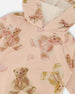Glittering French Terry Hoodie Beige Teddy Bear Print