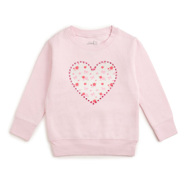 Dainty Rose Pearl Heart Patch Sweatshirt - Kids Clothing