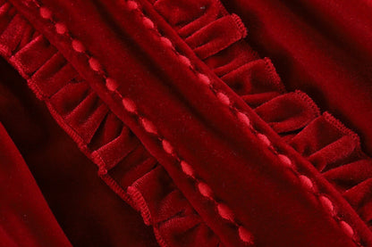 Red Velvet Ruffle Dress