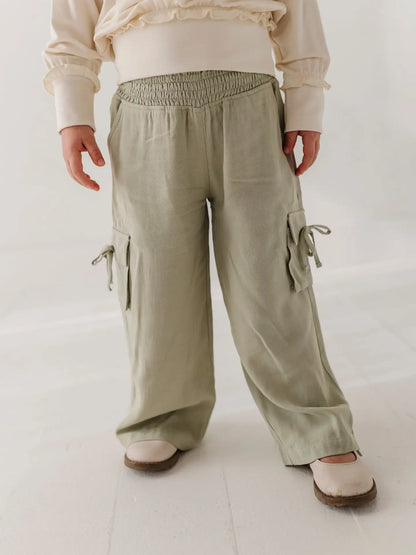 Babysprouts Girl's Wide Leg Cargo Pant - Sage
