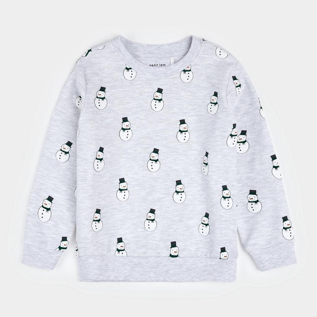 Merry Snowmen on Light Grey Fleece Sweatshirt