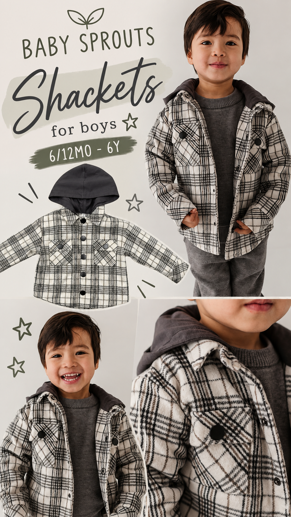 KID'S HOODED SHACKET - GRANITE PLAID