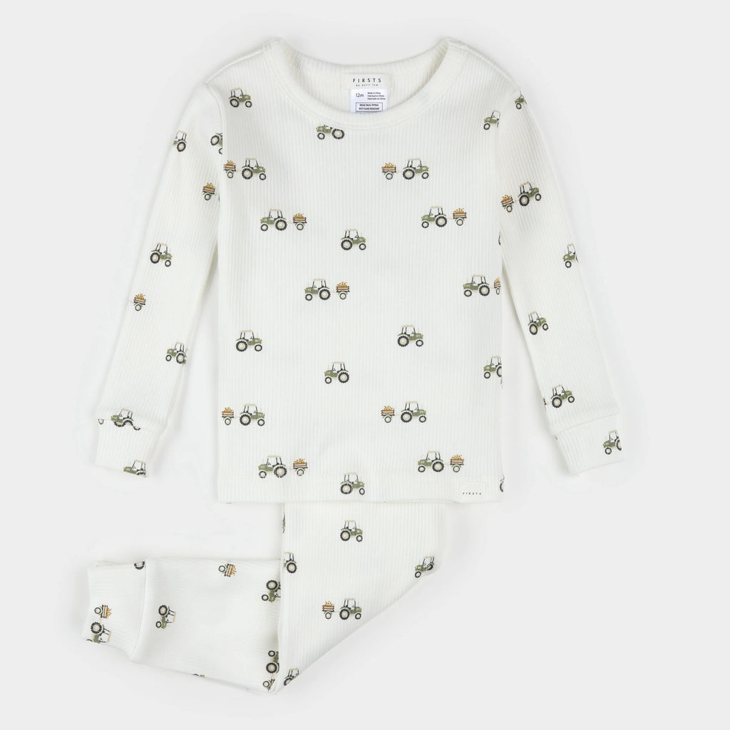 Pear Picking Truck Print on Off-White Infant PJ Set
