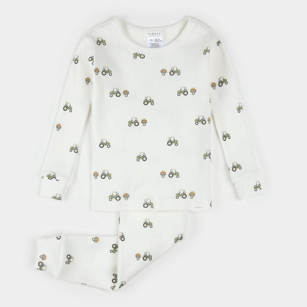 Pear Picking Truck Print on Off-White Infant PJ Set
