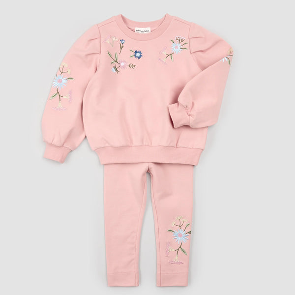 Floral Embroidery on Miles Pink Set