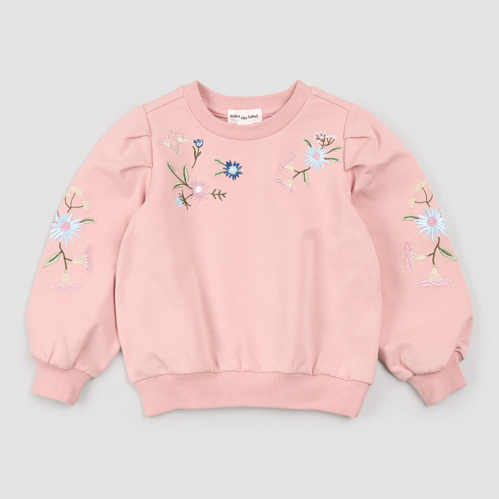 Floral Embroidery on Miles Pink Sweatshirt