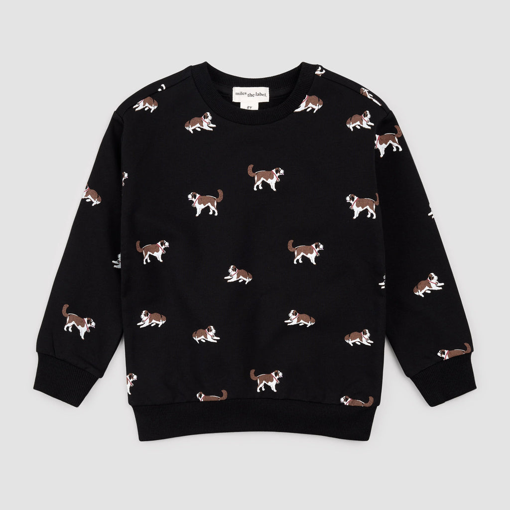 Saint Bernard Print on Black Sweatshirt