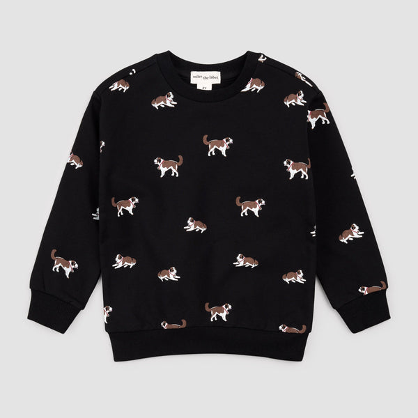 Saint Bernard Print on Black Sweatshirt