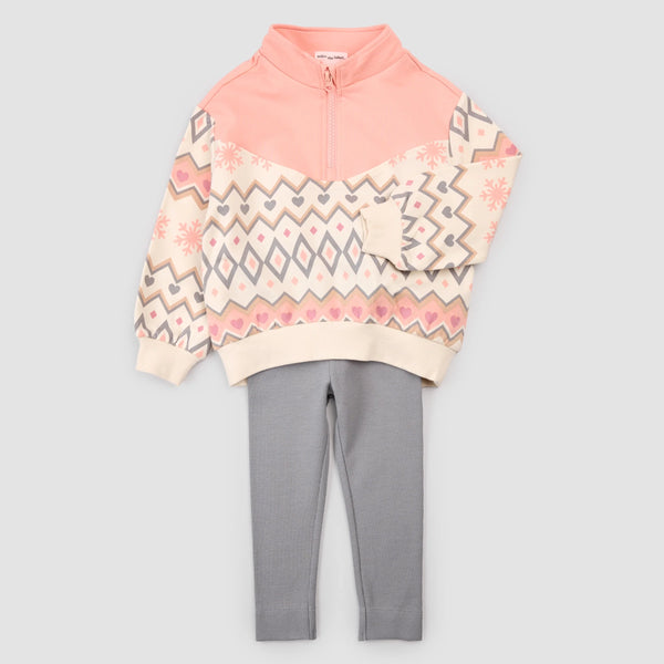 Pink Fairisle Half Zip Up Sweatshirt Legging Set