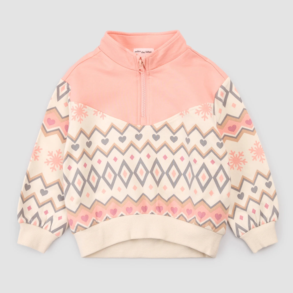 25FMW09T02Pink Fairisle Fleece Half Zip Top