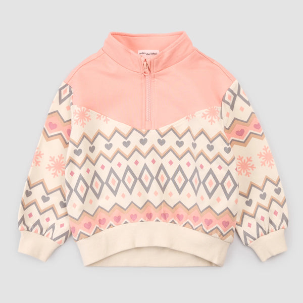 25FMW09T02Pink Fairisle Fleece Half Zip Top