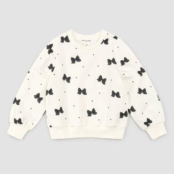 Glitter Bow Print on Off-White Sweatshirt