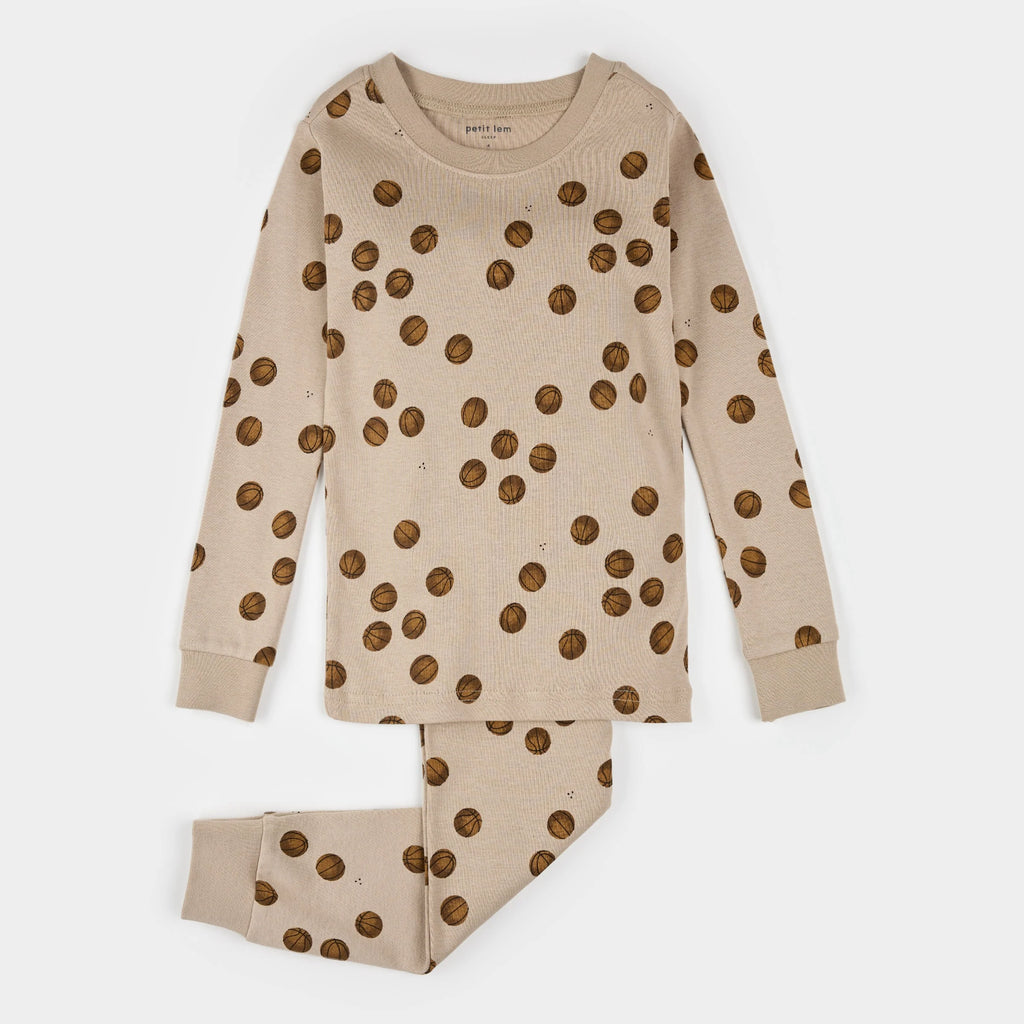 Basketball Print on Oatmeal PJ Set