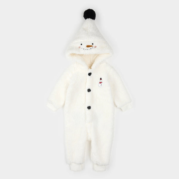Snow Cute Snowman on Off-White Sherpa Playsuit