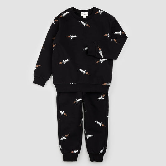 Space Shuttle Print on Black Jogger Set