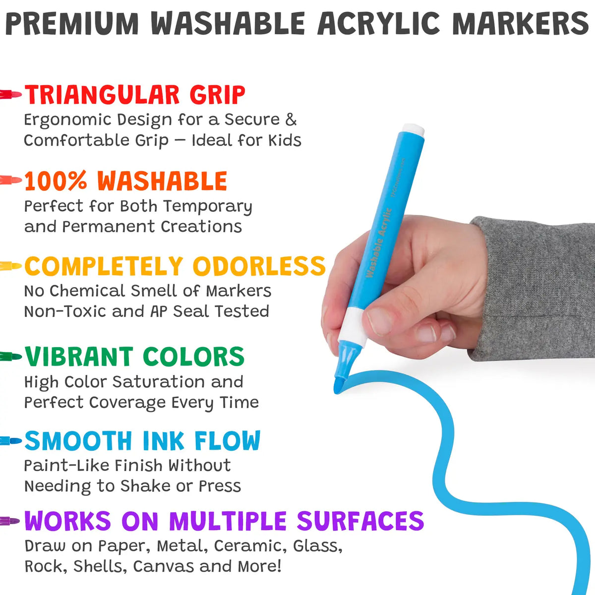 Magic Stix, Washable Acrylic Markers, 12 Pack