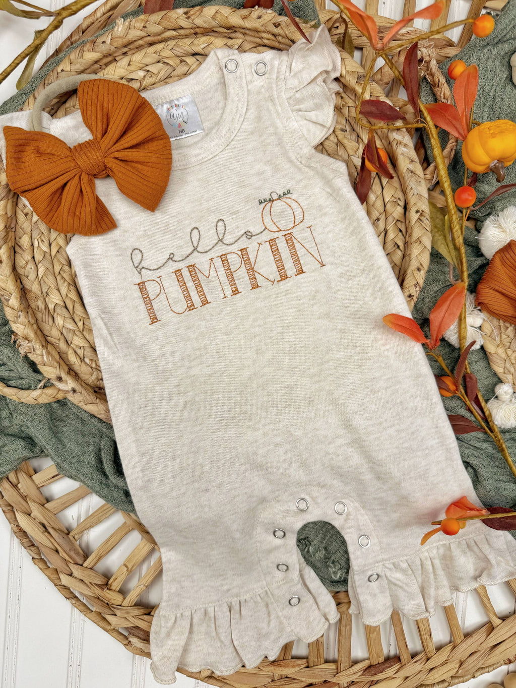 Hello Pumpkin baby girl ruffle romper