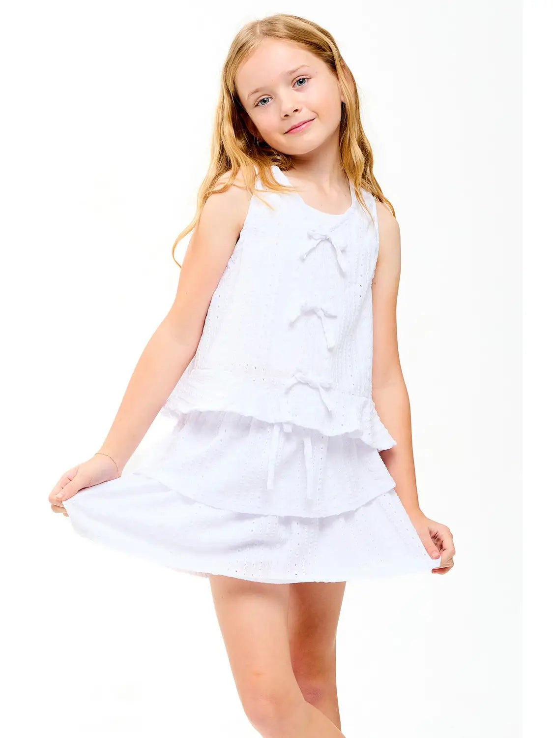 Embroidered Eyelet Tiered Ruffle Skort