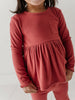 GIRLS RIBBED PEPLUM SHIRT - DUSTY CEDAR