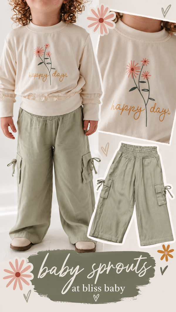 Babysprouts Girl's Wide Leg Cargo Pant - Sage