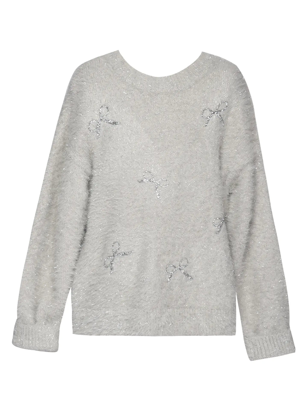 Fuzzy Metallic Sweater w/ Sequin Bows