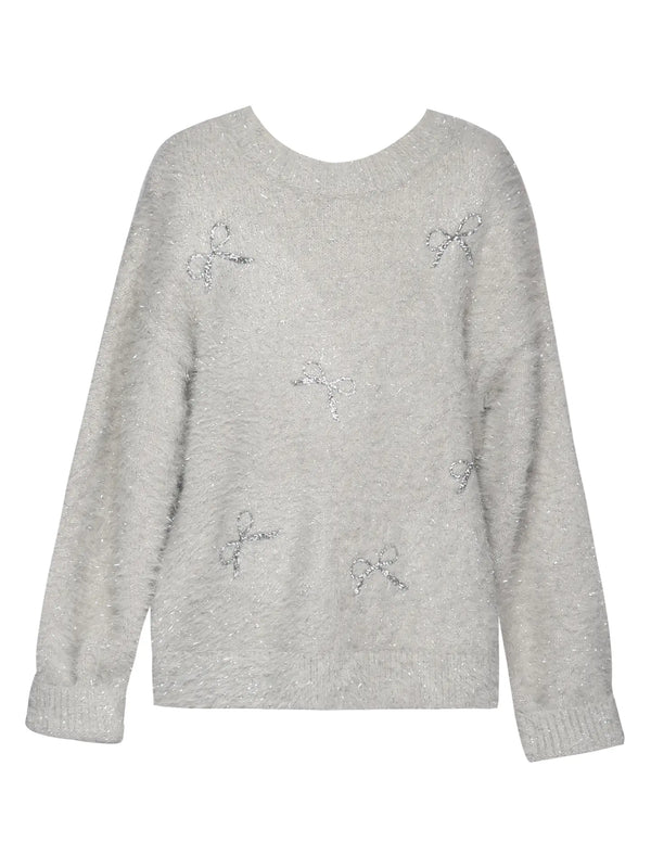 Fuzzy Metallic Sweater w/ Sequin Bows