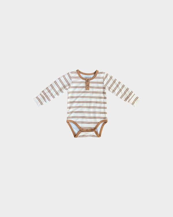 Baby Long Sleeve Henley Bodysuit - Toffee Stripe