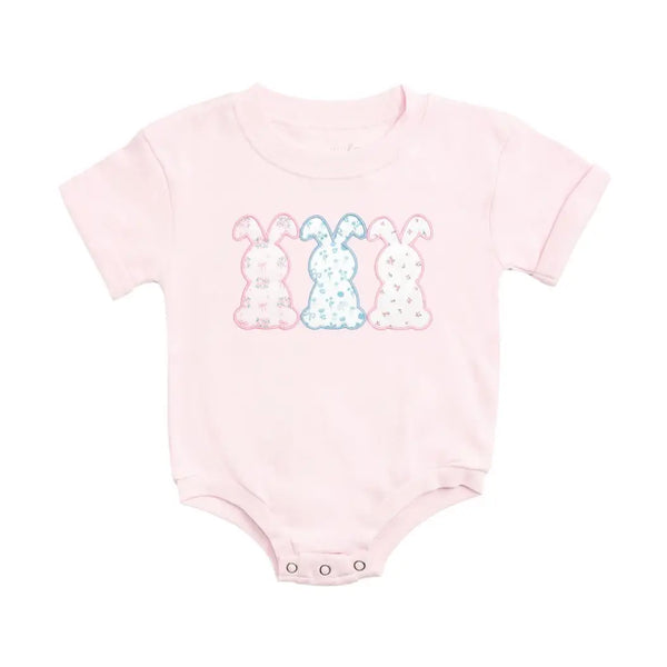 Floral Bunny Patch Easter Short Sleeve Romper - Baby