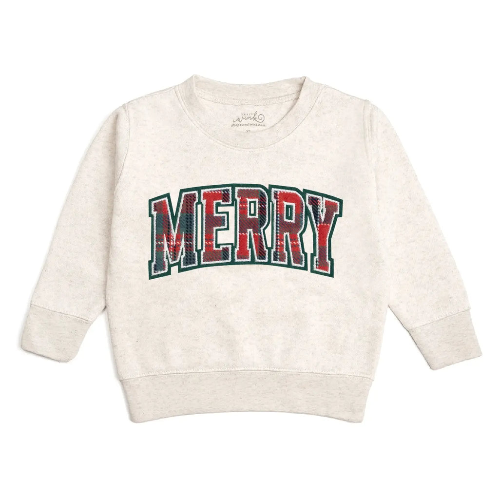 Merry Tartan Patch Christmas Sweatshirt - Kids Clothing