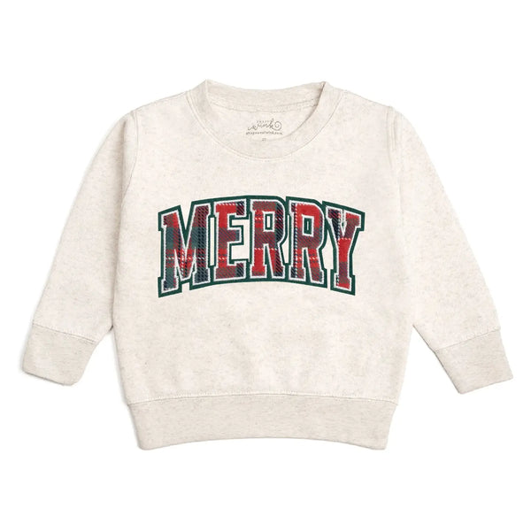 Merry Tartan Patch Christmas Sweatshirt - Kids Clothing
