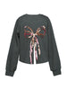 Sequin Bow Sweatshirt w/ Back Slit