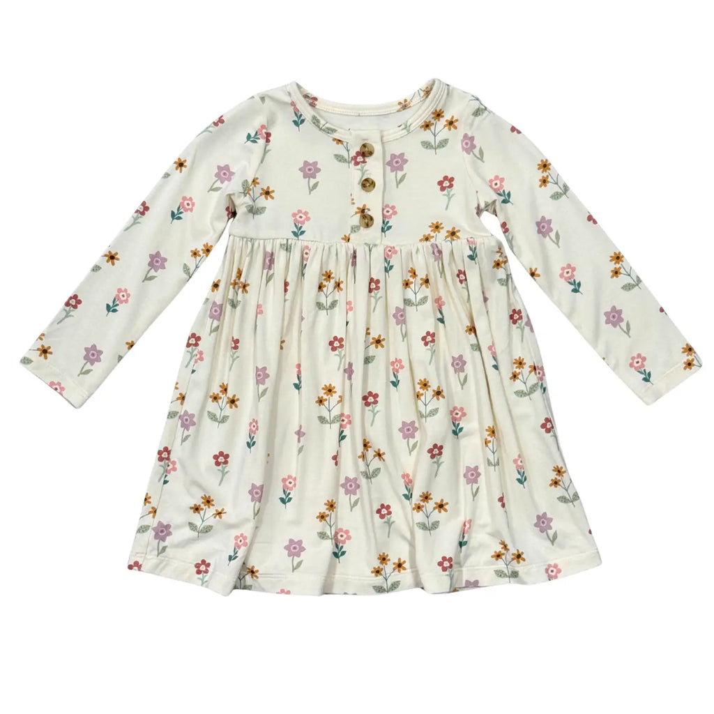 GIRLS LONG SLEEVE HENLEY DRESS - Meadow Bloom