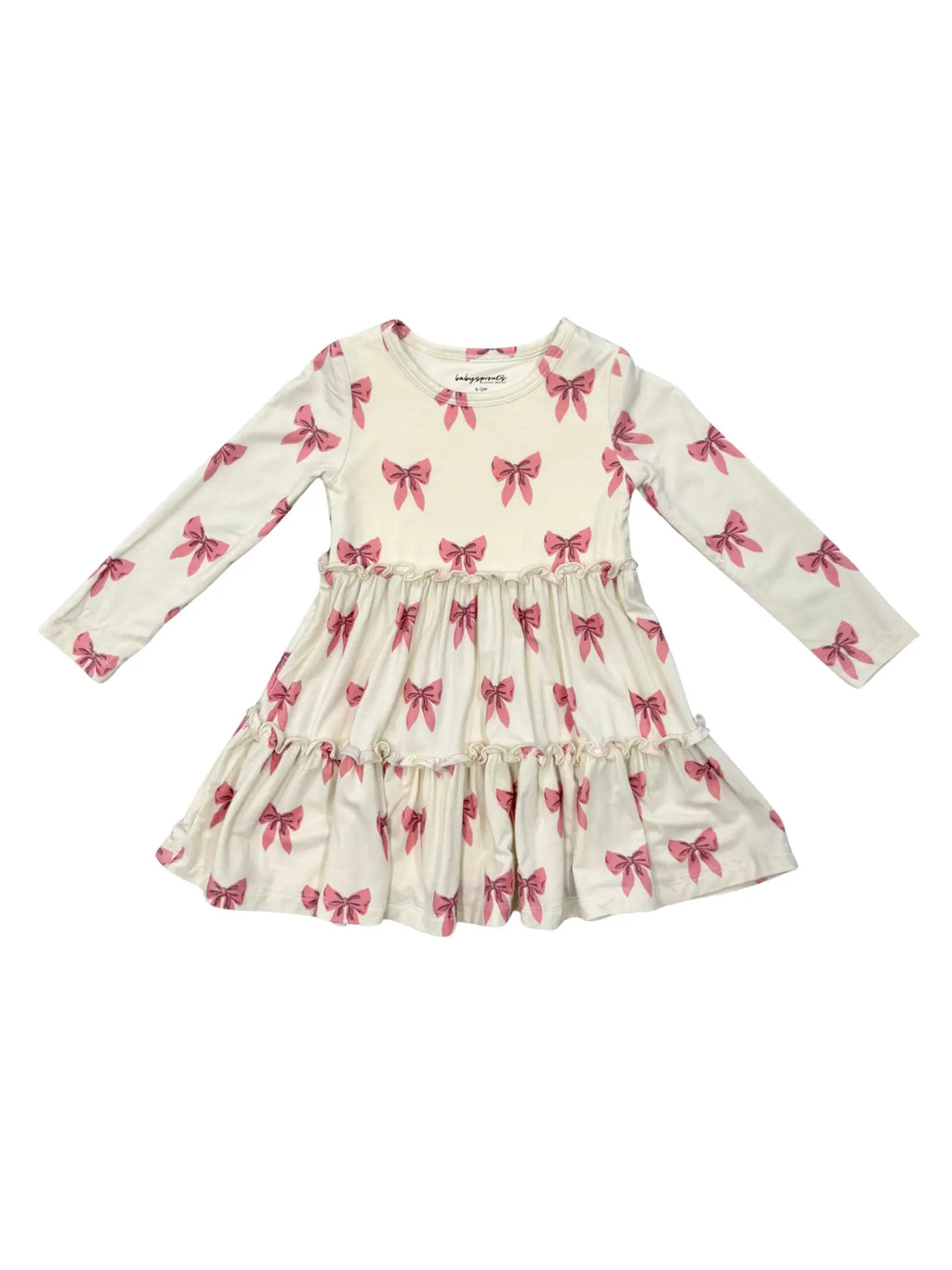 GIRLS LONG SLEEVE DOUBLE TIERED DRESS - Rose Elegance Bows