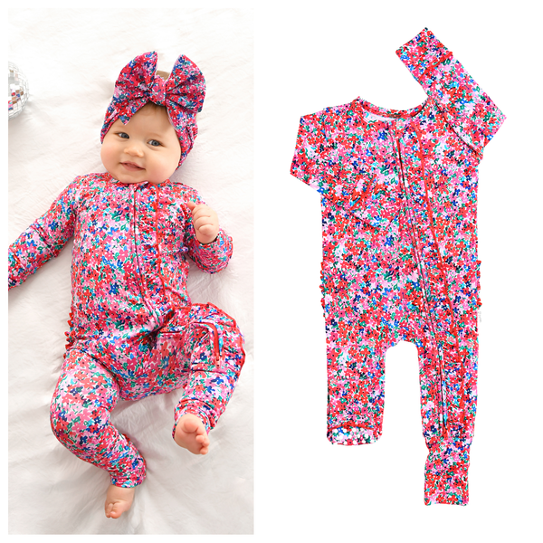 Juliette RUFFLE ZIP Valentines Day Bamboo Baby One Piece