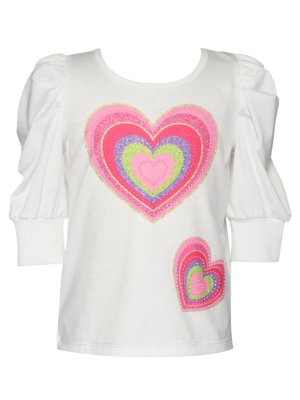 Heart Print Top w/ Pleated Sleeve Detail