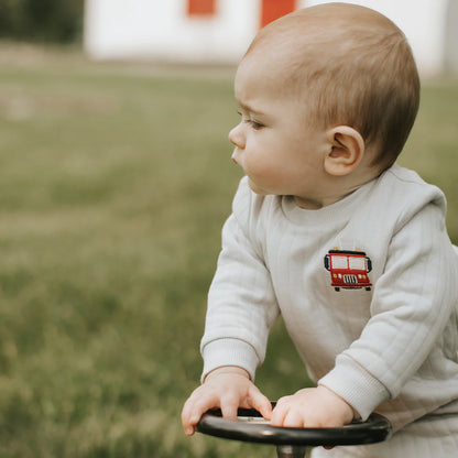 Fire Truck Print on Grey Quilted Jersey Set