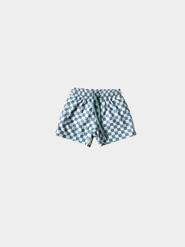 Boy's Swim Shorts in Blue Green Checkered