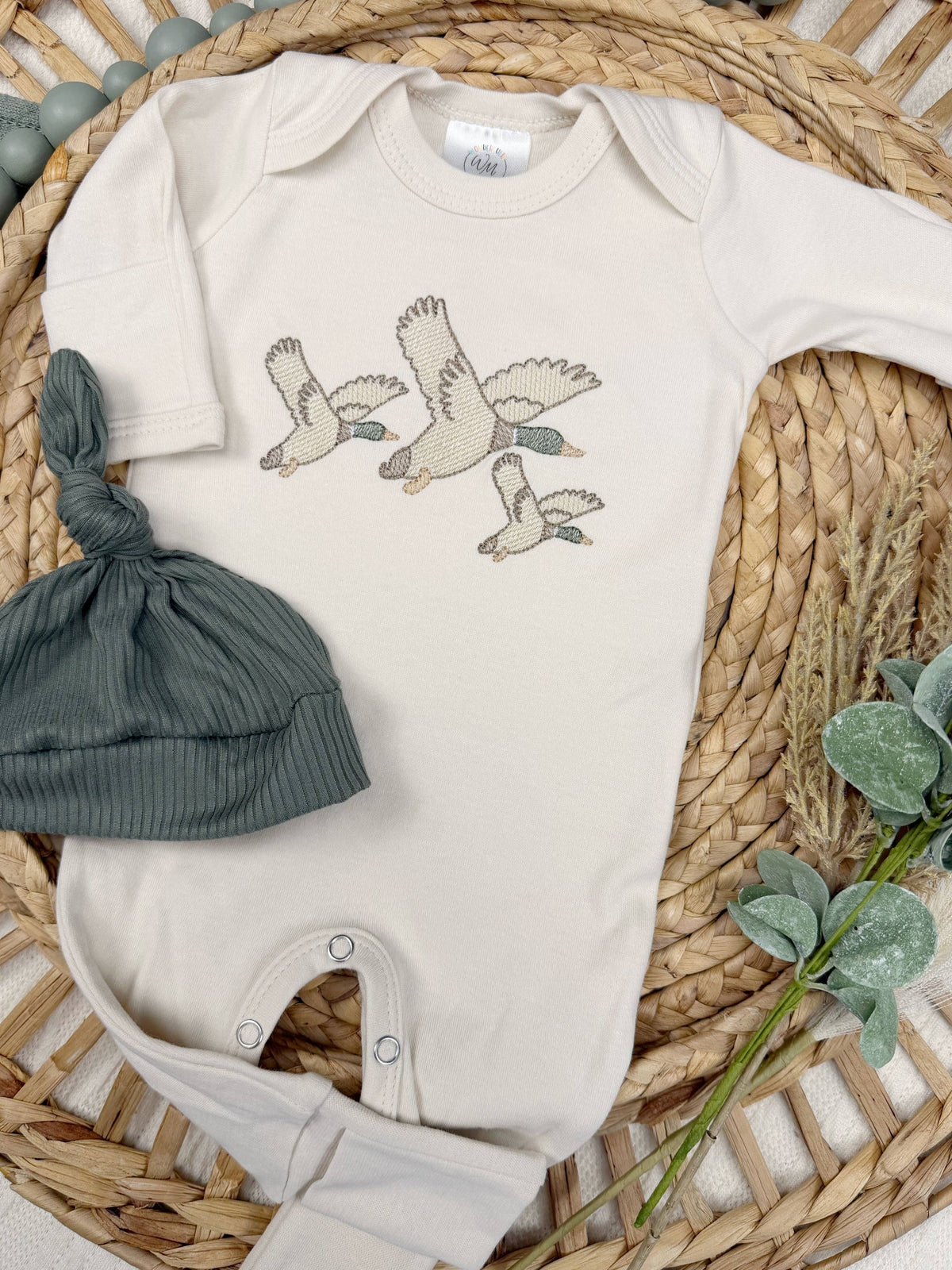 Mallard duck baby footie - Hat Set
