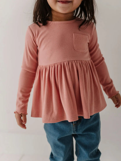 Babysprouts Girl's Ribbed Peplum Shirt - Mellow Rose