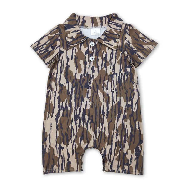 Short sleeves olive camouflage baby boys polo romper