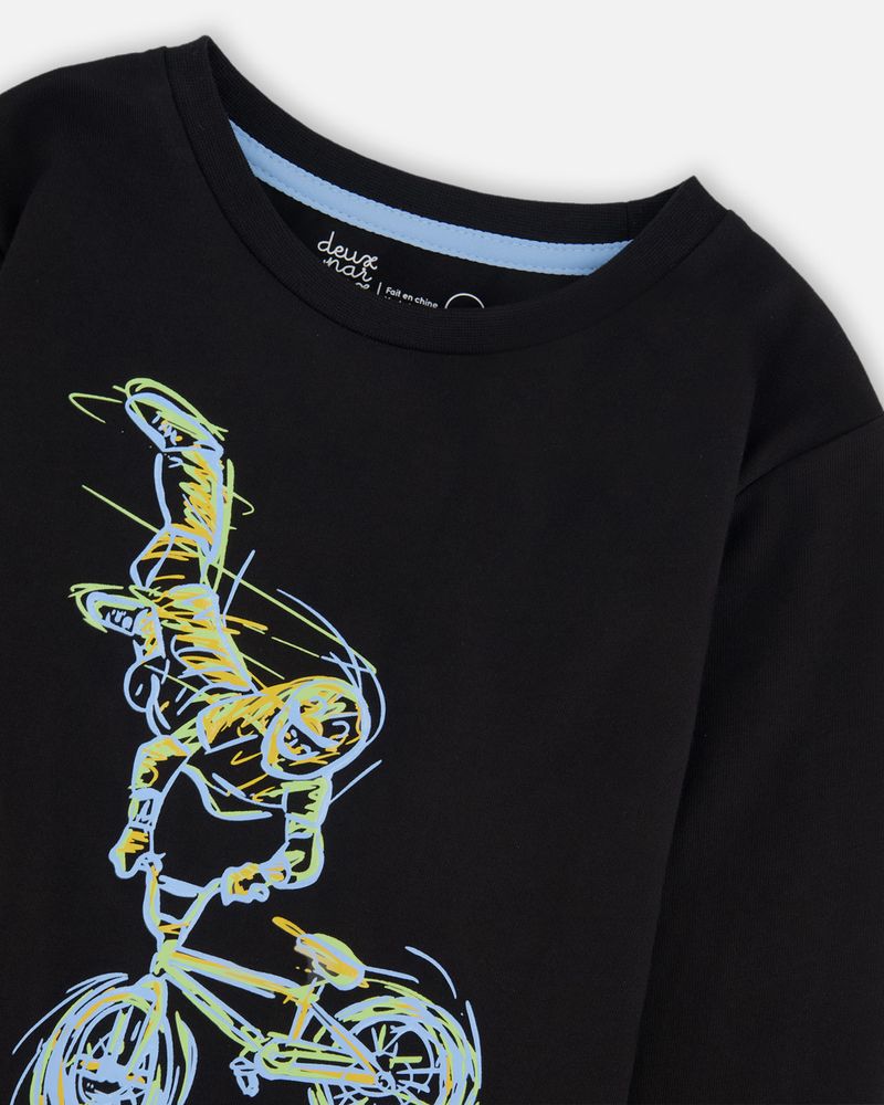 Long Sleeve Cotton Jersey Tee Shirt Black